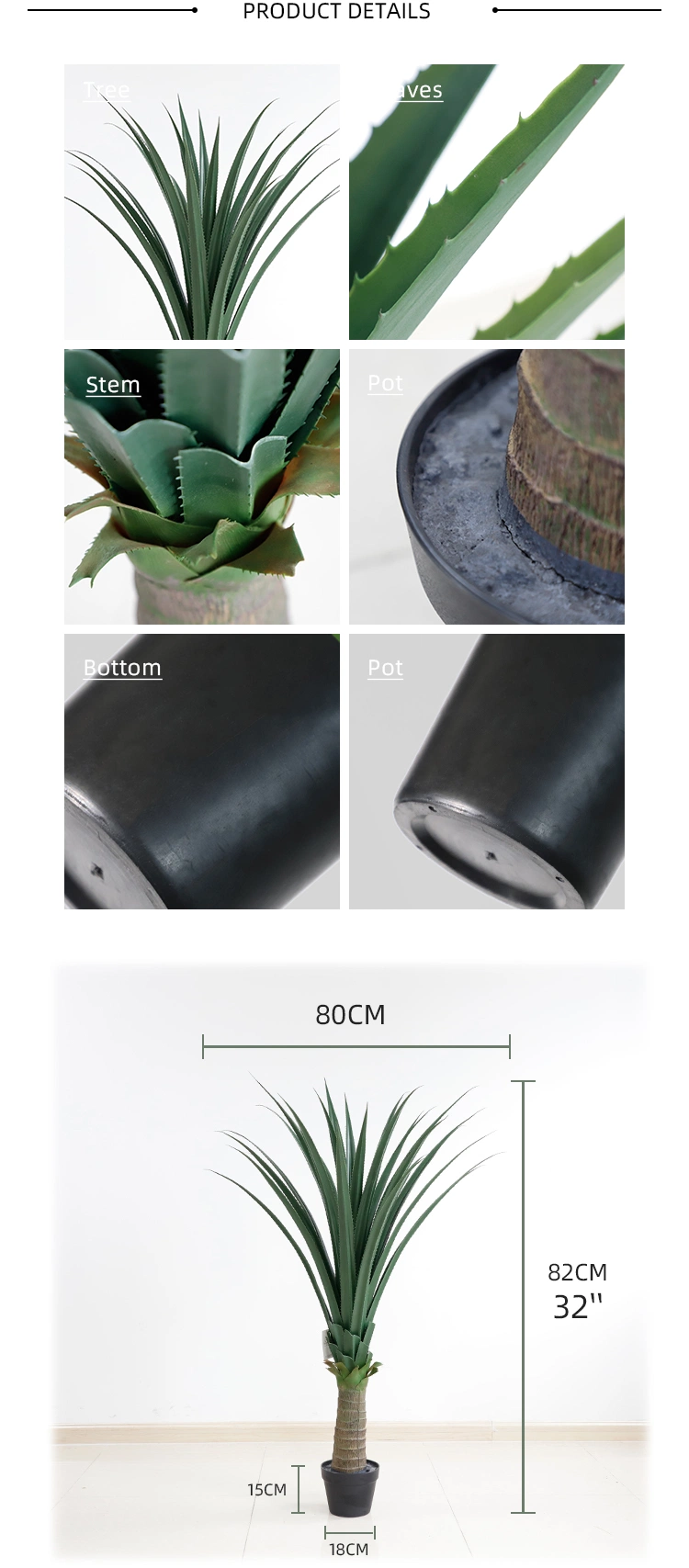 Artificial Fake Bonsai Tropical Plants Plastic Agave for Interior Decoration