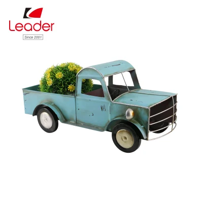 가정과 정원 장식을 위한 매력적인 금속 밝은 파란색 트럭 꽃 재배자